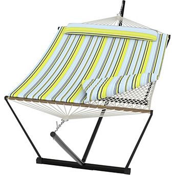 Double Hammock with Stand ,2 Person Heavy Duty 350 Lbs Capacity,Portable Rope Hammock for Outdoor