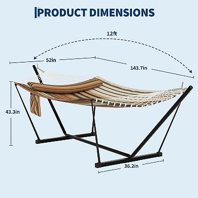 2 Person Double Hammock with Stand and Pillow,450 Lbs Capacity Heavy Duty Hammock with Balance Rope