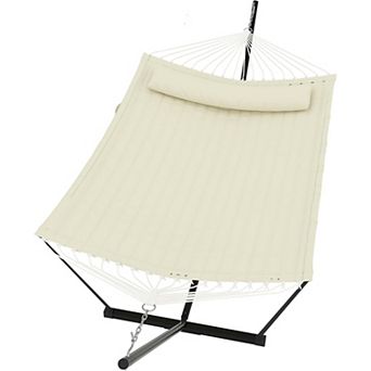 2 Person Double Hammock with Stand and Pillow,450 Lbs Capacity Heavy Duty Hammock with Balance Rope
