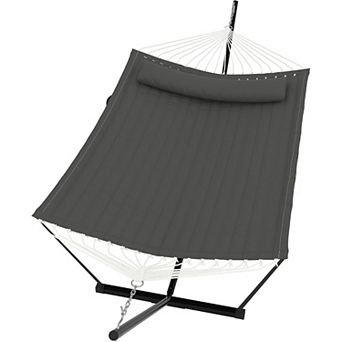 2 Person Double Hammock with Stand and Pillow,450 Lbs Capacity Heavy Duty Hammock with Balance Rope