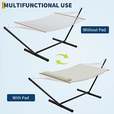 Double Hammock with Stand ,2 Person Heavy Duty 350 Lbs Capacity,Portable Rope Hammock for Outdoor