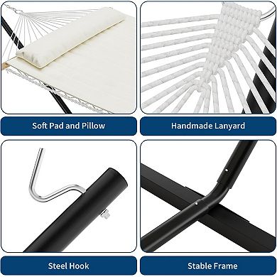 Double Hammock with Stand ,2 Person Heavy Duty 350 Lbs Capacity,Portable Rope Hammock for Outdoor
