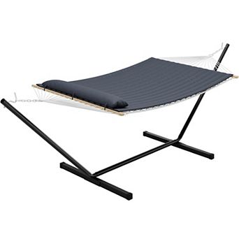 Double Hammock with Stand ,2 Person Heavy Duty 350 Lbs Capacity,Portable Rope Hammock for Outdoor