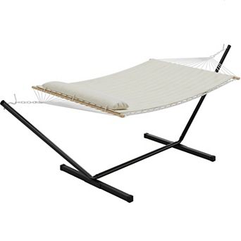 Double Hammock with Stand ,2 Person Heavy Duty 350 Lbs Capacity,Portable Rope Hammock for Outdoor