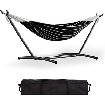 Double Hammock with Steel Stand,2 Person Portable Hammock Bed Outdoor,with Carry Bag, 450lb Capacity