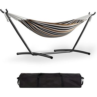 Double Hammock with Steel Stand,2 Person Portable Hammock Bed Outdoor,with Carry Bag, 450lb Capacity