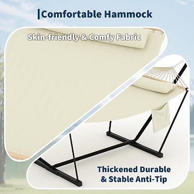 Double Hammock with Stand,Heavy Duty Portable 2 Person Design with Adjustable Steel Stand,Max 450LBS