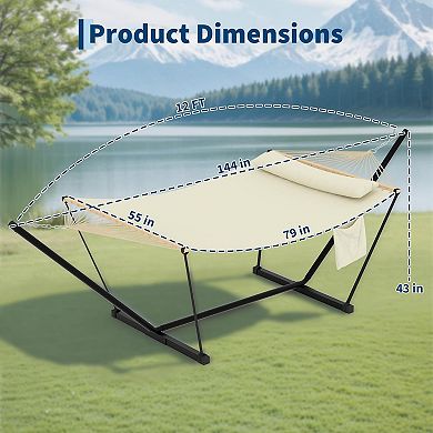 Double Hammock with Stand,Heavy Duty Portable 2 Person Design with Adjustable Steel Stand,Max 450LBS