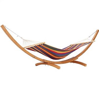 Wood Outdoor Hammock with Stand Rainbow Bed, Max 475 Lbs for Garden Patio Backyard Balcony Porch