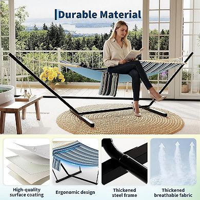 Double Hammock with Stand,Heavy Duty Portable 2 Person Design with Adjustable Steel Stand,Max 450LBS