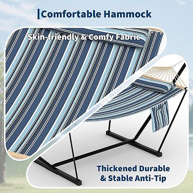 Double Hammock with Stand,Heavy Duty Portable 2 Person Design with Adjustable Steel Stand,Max 450LBS