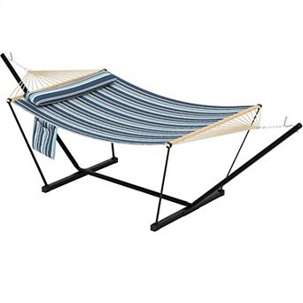 Double Hammock with Stand,Heavy Duty Portable 2 Person Design with Adjustable Steel Stand,Max 450LBS
