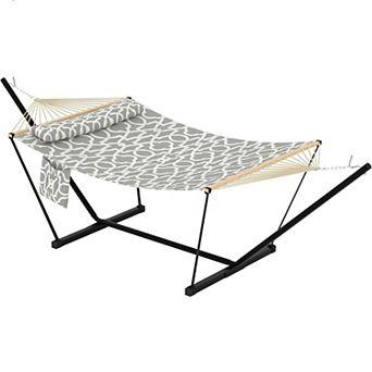 Double Hammock with Stand,Heavy Duty Portable 2 Person Design with Adjustable Steel Stand,Max 450LBS