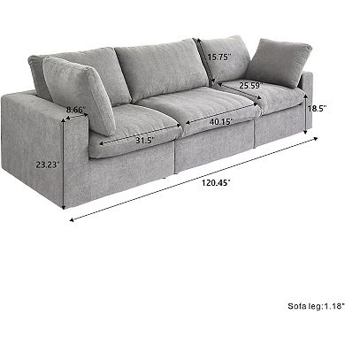 120.45" Cloud Modular Sofa with Thick Cushion, 3 Seater Minimalist Sofa Couch