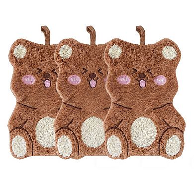 3 Pack Coral Fleece Hanging Hand Towels Soft Absorbent Kitchen Bathroom Hand Towels