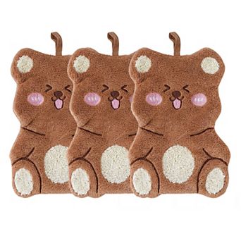 3 Pack Coral Fleece Hanging Hand Towels Soft Absorbent Kitchen Bathroom Hand Towels