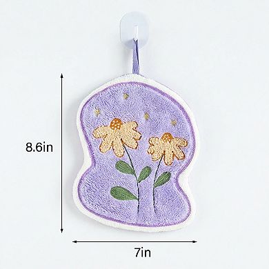 2 Pack Coral Fleece Hanging Hand Towels Floral Design Soft Kitchen Bathroom Hand Towels