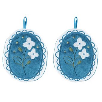 2 Pack Coral Fleece Hanging Hand Towels Floral Design Soft Kitchen Bathroom Hand Towels