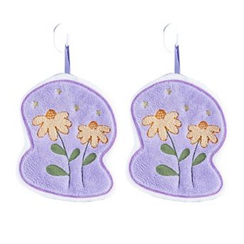 2 Pack Coral Fleece Hanging Hand Towels Floral Design Soft Kitchen Bathroom Hand Towels