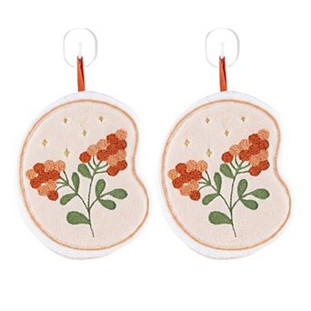 2 Pack Coral Fleece Hanging Hand Towels Floral Design Soft Kitchen Bathroom Hand Towels