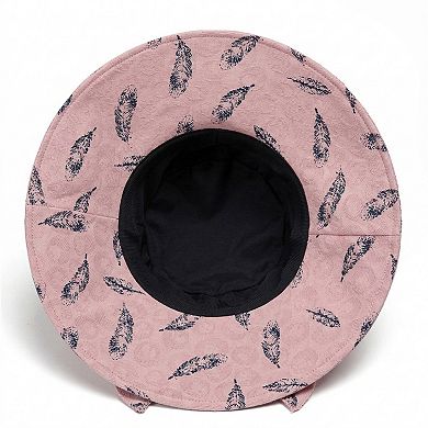 Womens Wide Brim Feather Print Sun Hat Summer Outdoor Travel Hat
