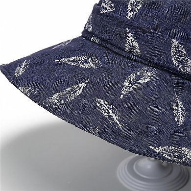 Womens Wide Brim Feather Print Sun Hat Summer Outdoor Travel Hat