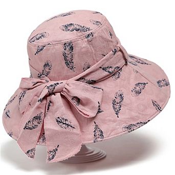 Womens Wide Brim Feather Print Sun Hat Summer Outdoor Travel Hat