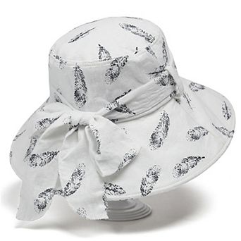 Womens Wide Brim Feather Print Sun Hat Summer Outdoor Travel Hat