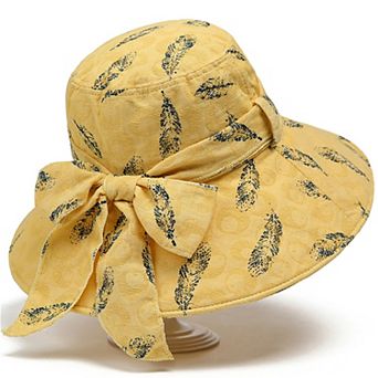 Womens Wide Brim Feather Print Sun Hat Summer Outdoor Travel Hat