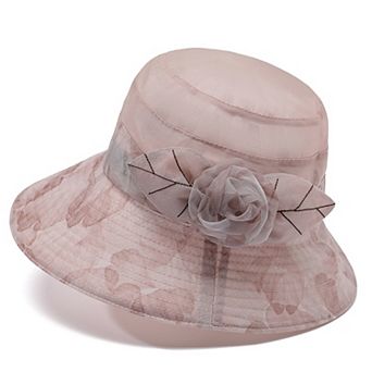 Womens Wide Brim Floral Mesh Sun Hat Elegant Summer Dressy Garden Party Hat