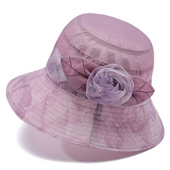 Womens Wide Brim Floral Mesh Sun Hat Elegant Summer Dressy Garden Party Hat