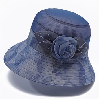 Womens Wide Brim Floral Mesh Sun Hat Elegant Summer Dressy Garden Party Hat