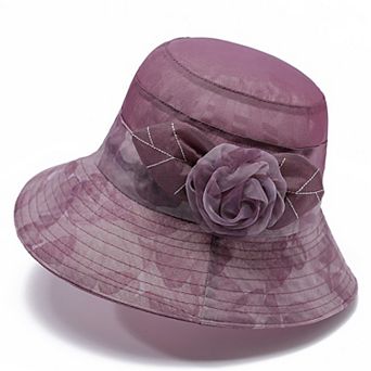 Womens Wide Brim Floral Mesh Sun Hat Elegant Summer Dressy Garden Party Hat