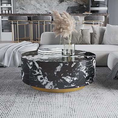 Modern Round Coffee Table with Drawers,33.47'' Drum Storage Center Table