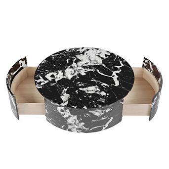 Modern Round Coffee Table with Drawers,33.47'' Drum Storage Center Table