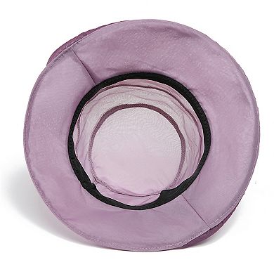 Womens Wide Brim Mesh Sun Hat Elegant Flower Accent Summer Garden Party Hat