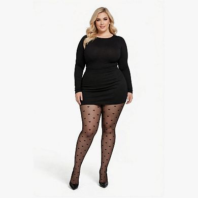 Women's Plus Size 2-Piece Sheer Heart And Dot Pattern Stockings with Stretch Fit