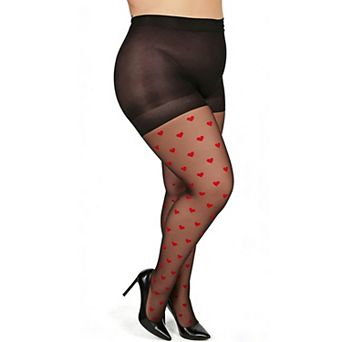 Women's Plus Size 2 pc Sheer Heart And Dot Pattern Stockings with Stretch Fit