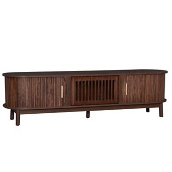 Modern Farmhouse TV Stand for 75" TVs, Wood Entertainment Center with Storage Cabinet