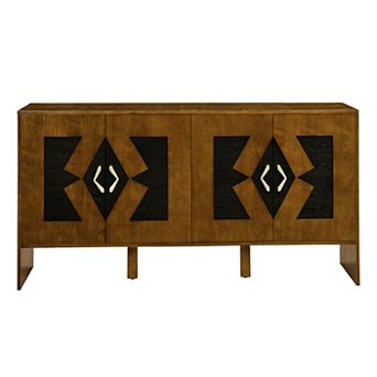 60" Mid Century Modern Storage Cabinet with Geometric Pattern & Adjustable Shelves