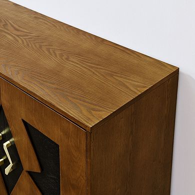 60" Mid Century Modern Storage Cabinet with Geometric Pattern & Adjustable Shelves