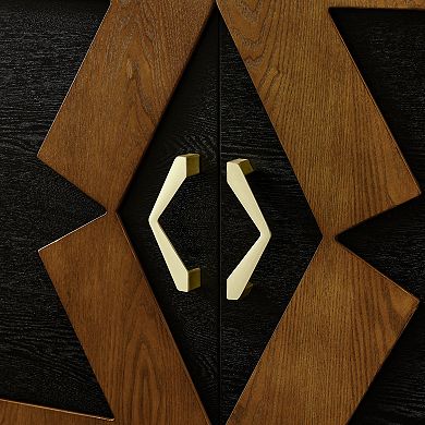 60" Mid Century Modern Storage Cabinet with Geometric Pattern & Adjustable Shelves