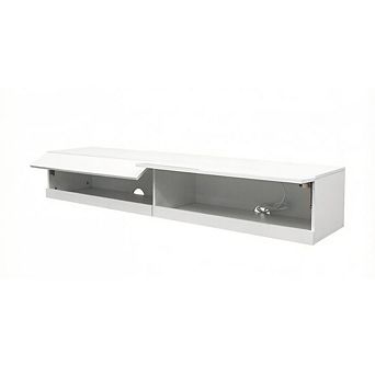 GOODSILO Wall Mounted Floating TV Stand with LED Lighting and Charging Station