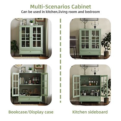 Storage Cabinet with Double Glass Doors and Drawer