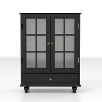 Storage Cabinet with Double Glass Doors and Drawer