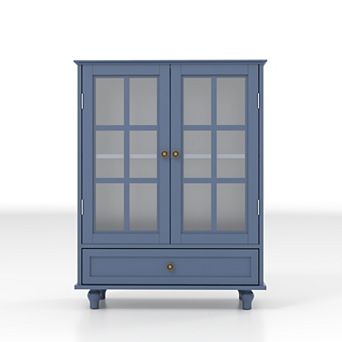 Storage Cabinet with Double Glass Doors and Drawer