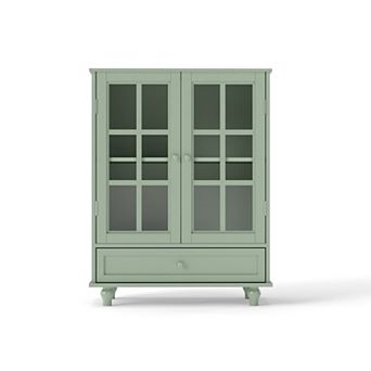 Storage Cabinet with Double Glass Doors and Drawer