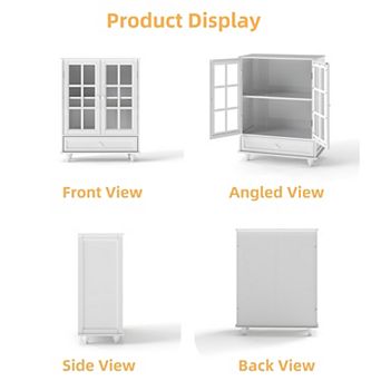 Storage Cabinet with Double Glass Doors and Drawer