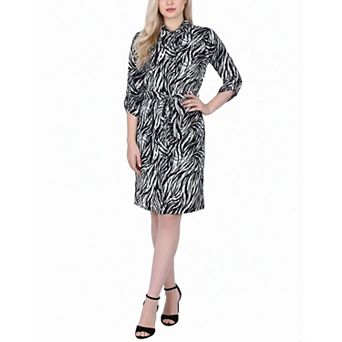 3/4 Roll Tab Sleeve Collared Dress