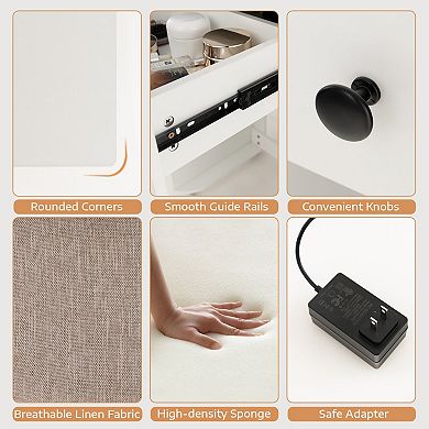 White 3-in-1 Vanity Table Set with Flip-Up Mirror and Padded Stool